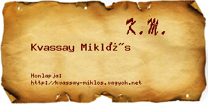 Kvassay Miklós névjegykártya